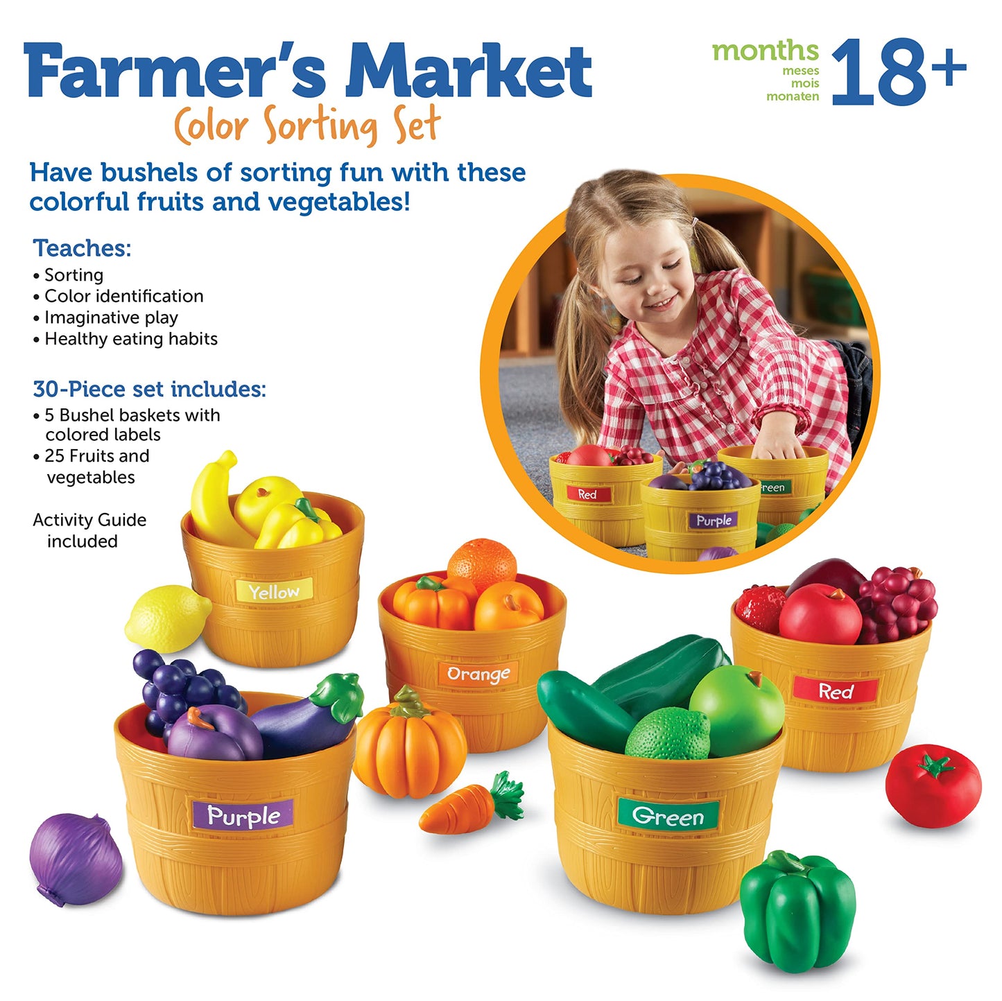 Learning Resources Farmer's Market Color Sorting Set - Play Food for Kids, Toddler Learning Toys, Grocery and Kitchen Play Toys