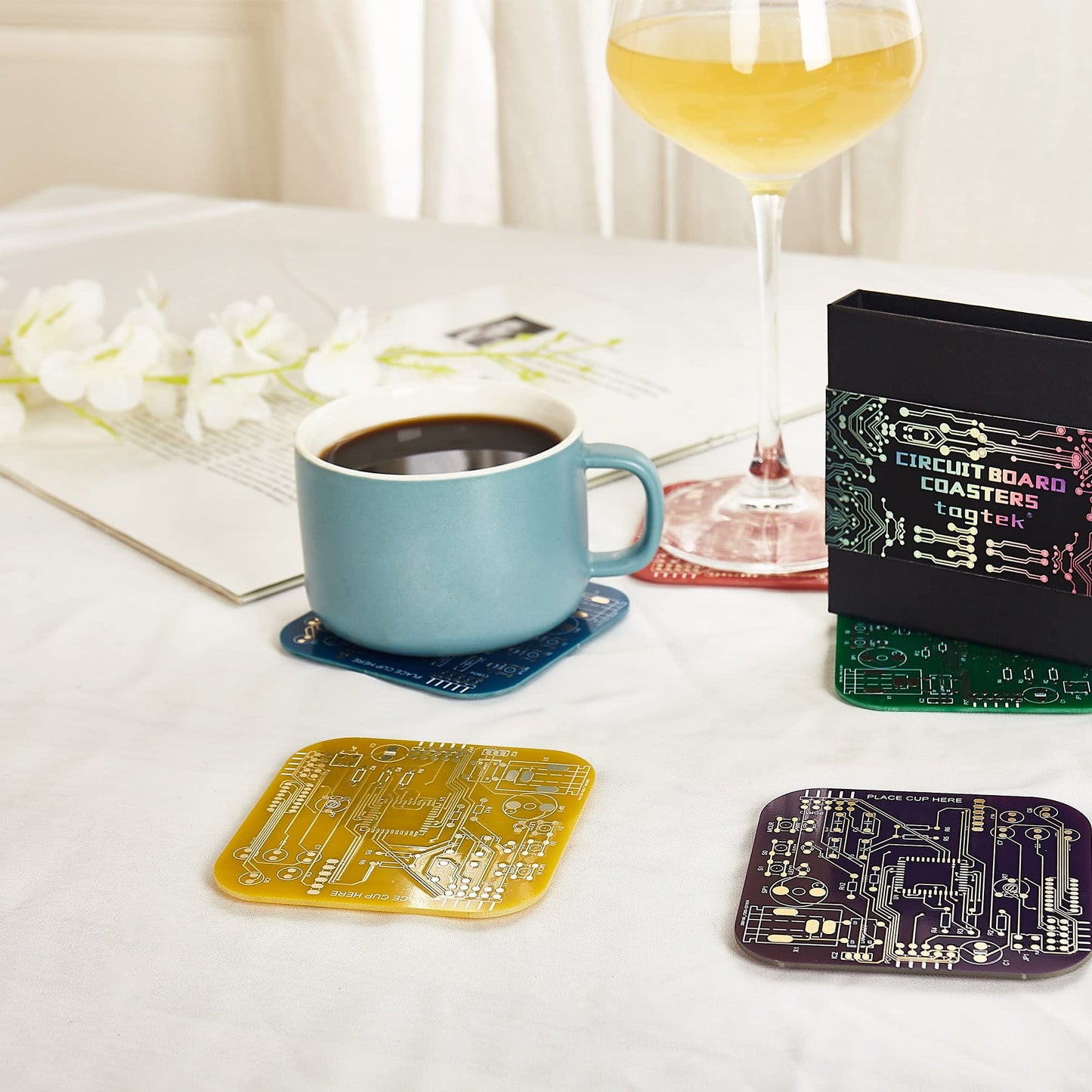 Coasters for Drinks in PCB-Design Green Coasters Decor with Immersion Gold Circuit Board Coasters for Coffee Table Bar Office Tech Gifts for Boyfriend Gamer Geek Engineer Dad Men Anniversary