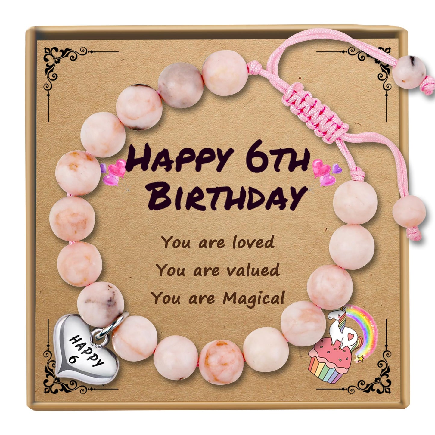 Sereney 6 Year Old Girl Birthday Gift, Adjustable Beaded 6th Birthday Bracelets as 6th Birthday Gifts for 6 Year Old Girl, Six Year Old Girl Birthday Gifts for Daughter Niece Granddaughter Girls