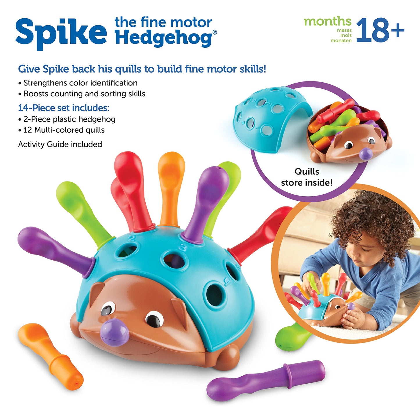 Learning Resources Spike The Fine Motor Hedgehog, Toddler Learning Toys, Fine Motor and Sensory Toys, Kids Easter Basket Stuffers, Ages 18+ Months,14 Pieces