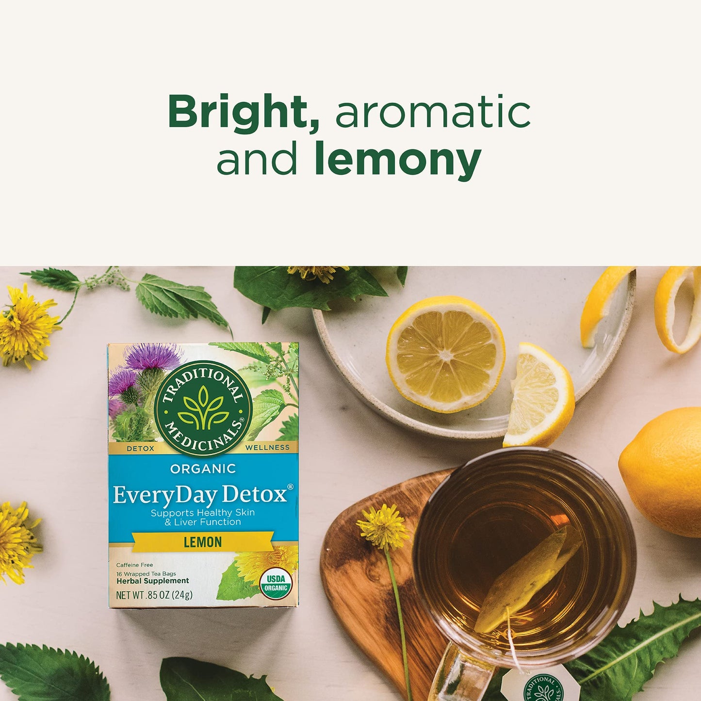 Traditional Medicinals Tea, Organic Everyday Detox Lemon, Supports Healthy Skin & Liver Function, Detox, 16 Tea Bags