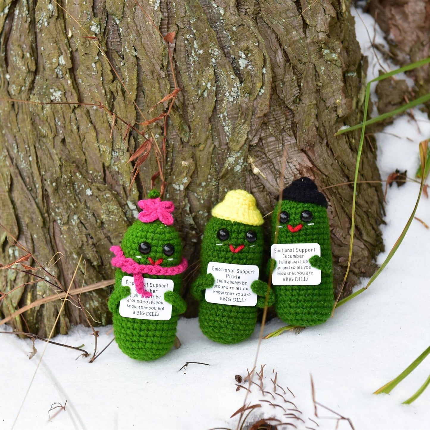 KALAWALK Funny Crochet Pickles 1 Pcs with Affirmations Cards for Inspirational Novelty Good Luck Gift and Party Decorations (KK-CKD04- REDCUM)