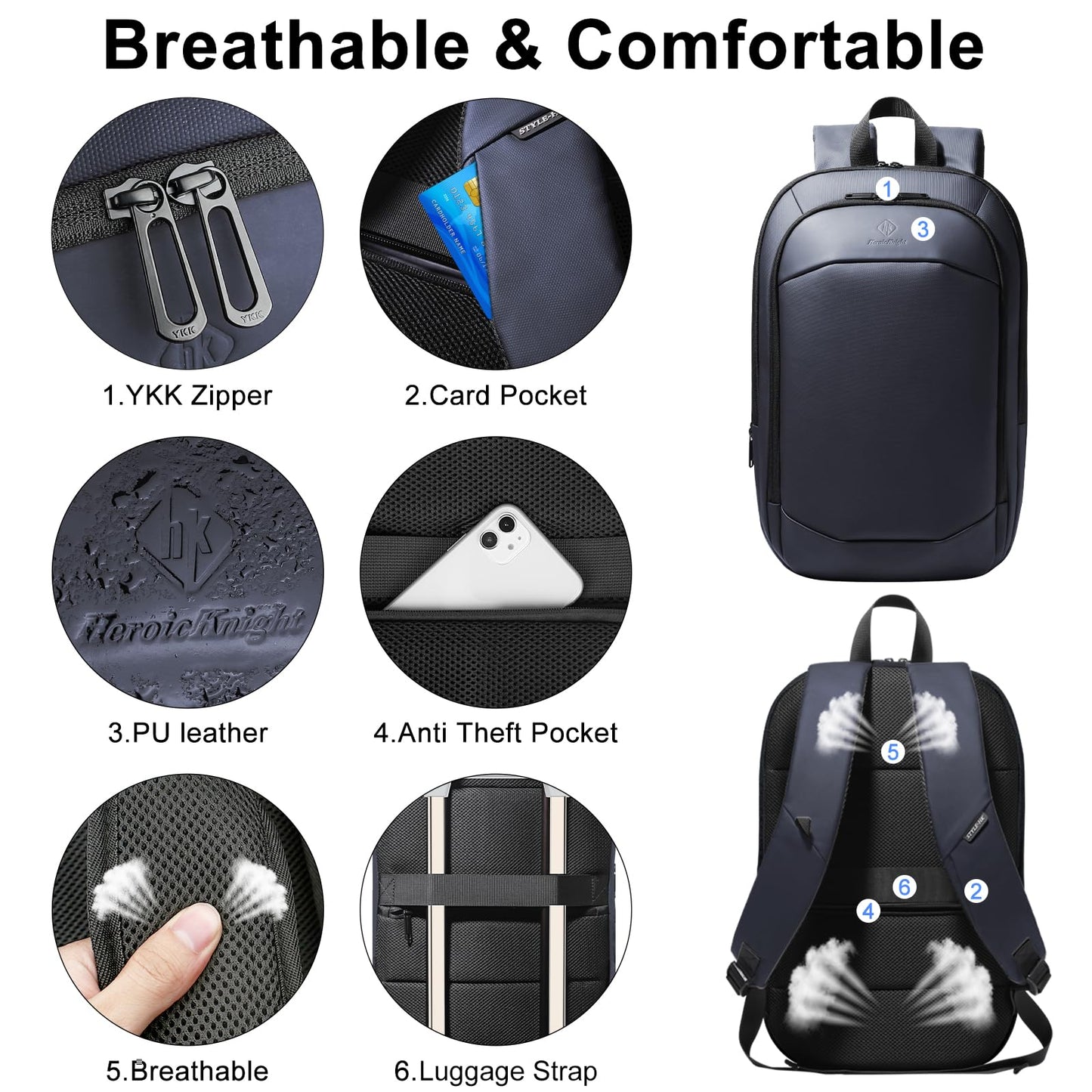 Slim Laptop Backpack for Men,Waterproof Expandable High Tech Business Work Backpack for Men and Women,15.6 Inch Lightweght Anti-theft Travel Backpack Durable College Casual Daypack Computer Laptop Bag