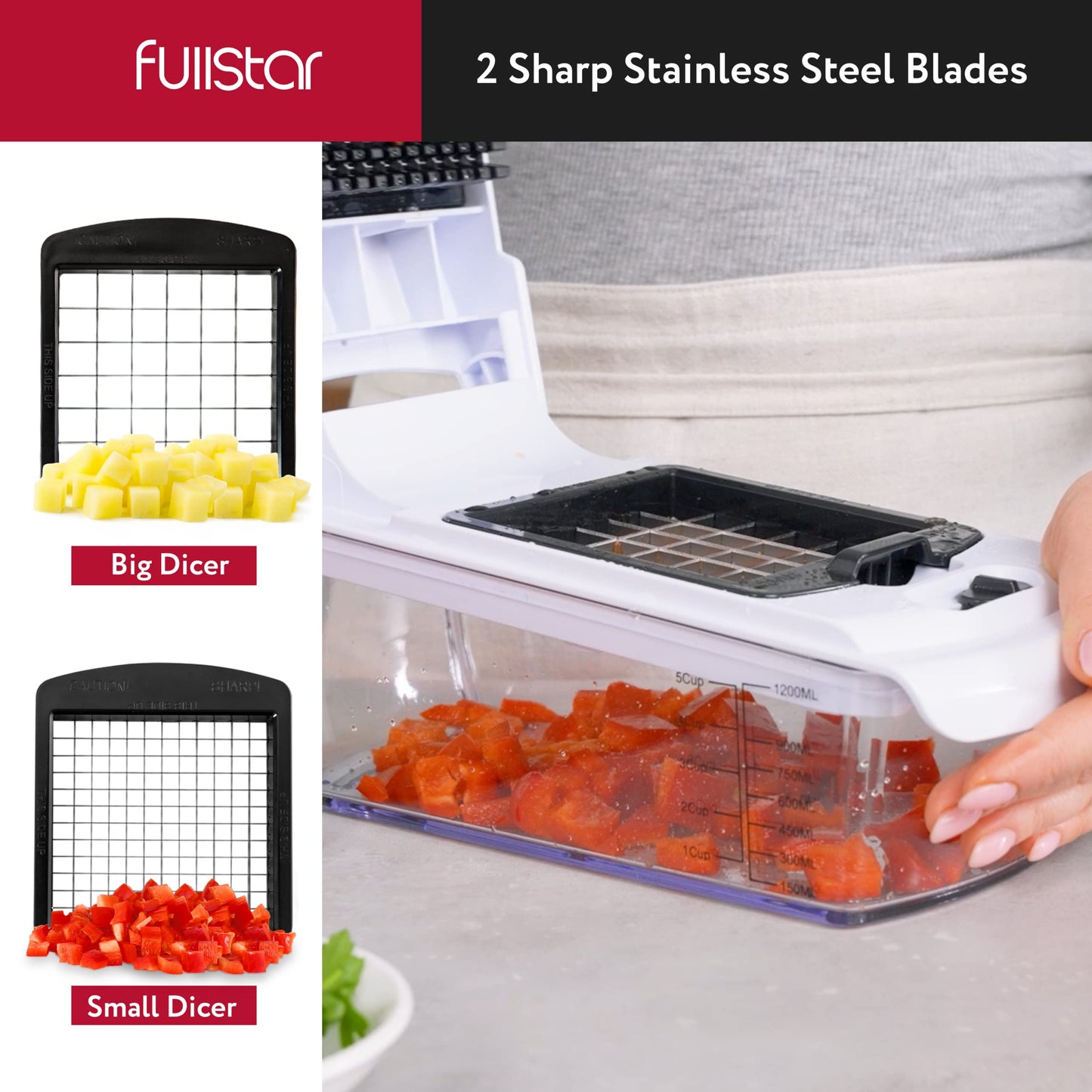 Fullstar Vegetable Chopper and Spiralizer - Food Chopper with Container, Fruit Slicer, Kitchen Gadgets & Accessories, Home Essentials (9 in 1, White)