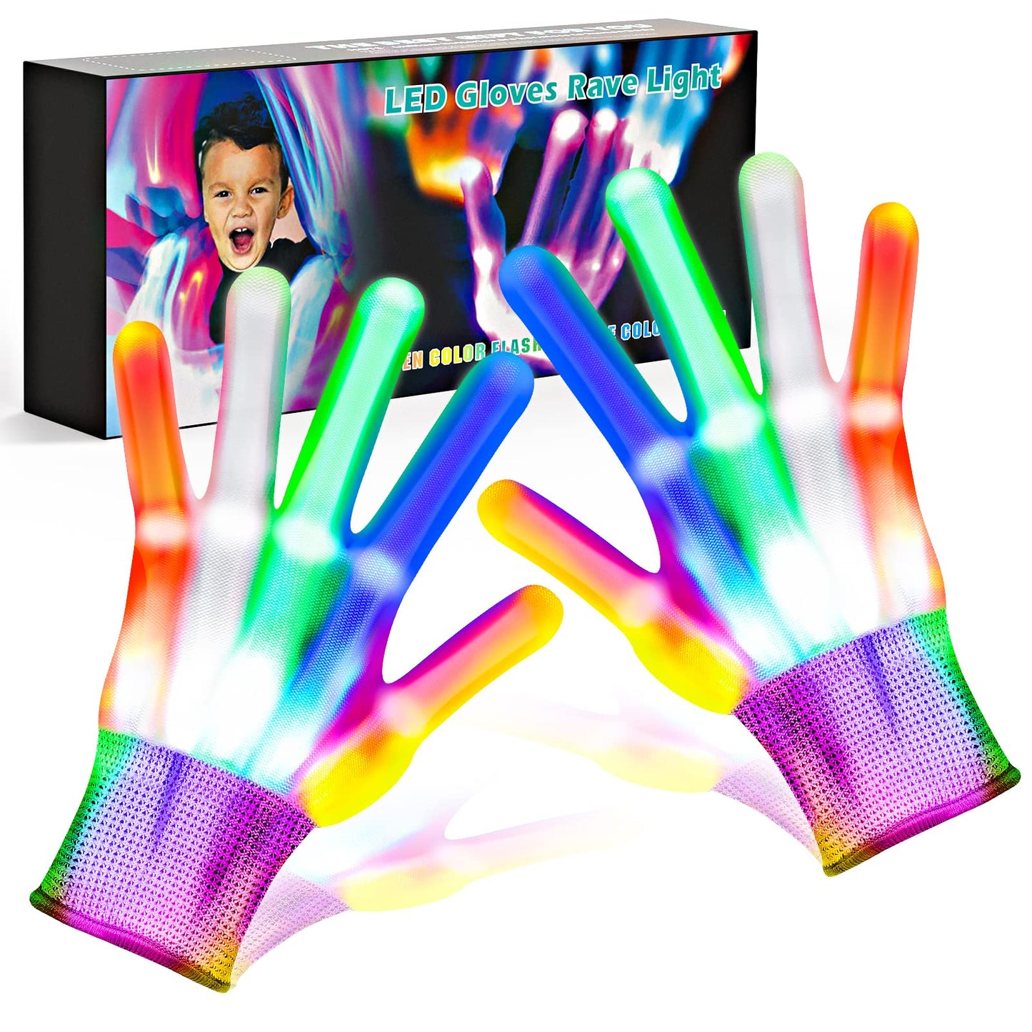 Cool Toys LED Gloves,Kids Toys for Ages 3-4 5-7 Year Old with 6 Flash Mode,Great Party Favors for Kids Birthday Christmas Halloween Valentines,Fun Toys Gift for 3 4 5 6 7 Year Old Girls Boys(1 Pair)