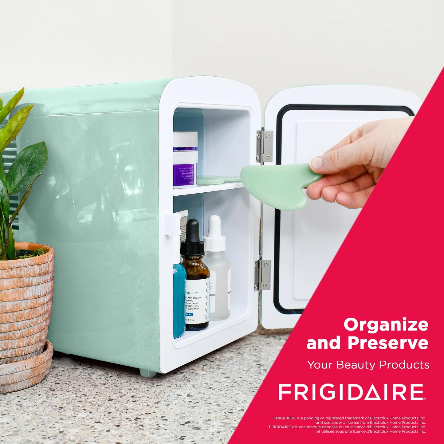 Frigidaire EFMIS129-MINT Mini Personal Fridge Cooler, 1 Gal Capacity fits Six Cans, Includes Plugs for Home Outlet & DC Charger-9.84" D x 7.09" W x 10.35" H