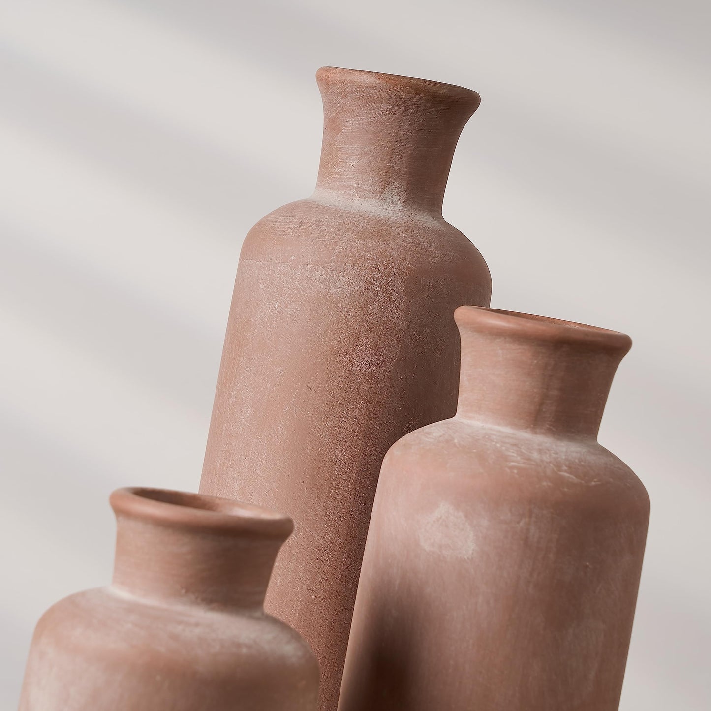LUKA Ceramic Rustic Farmhouse Vase,Terracotta Vases for Decor,Vase Set of 3,Vase for Your Bedroom,Office,Living Room,Fireplace,Bookshelf Decor,Housewarming 10+7.5+5 Inch