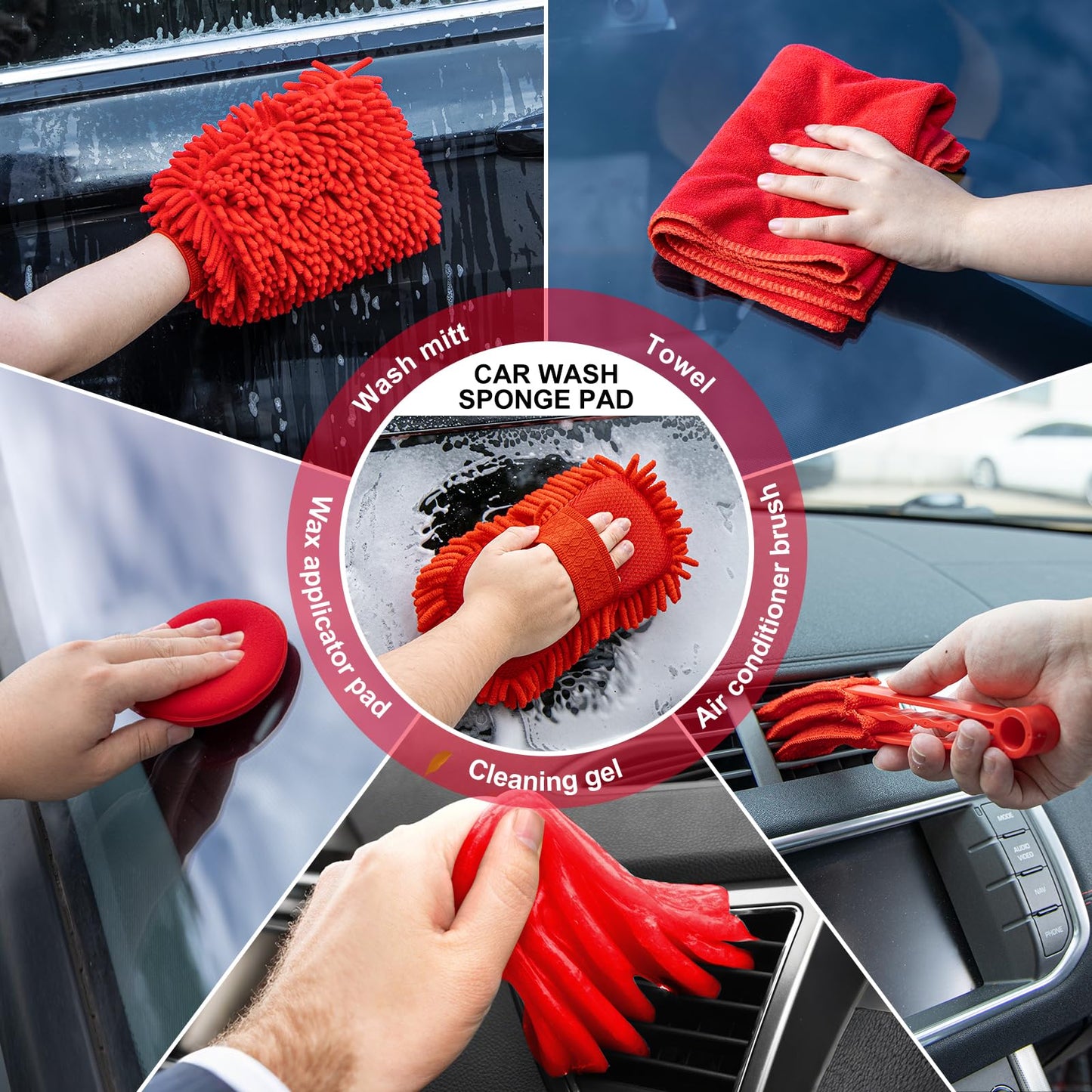 GPUSFAK 41Pcs Car Wash Cleaning Kit with High Power Handheld Vacuum Windshield Cleaning Tool Collapsible Bucket Detailing Brushes Tire Brush Towels Complete Detailing Set for Car