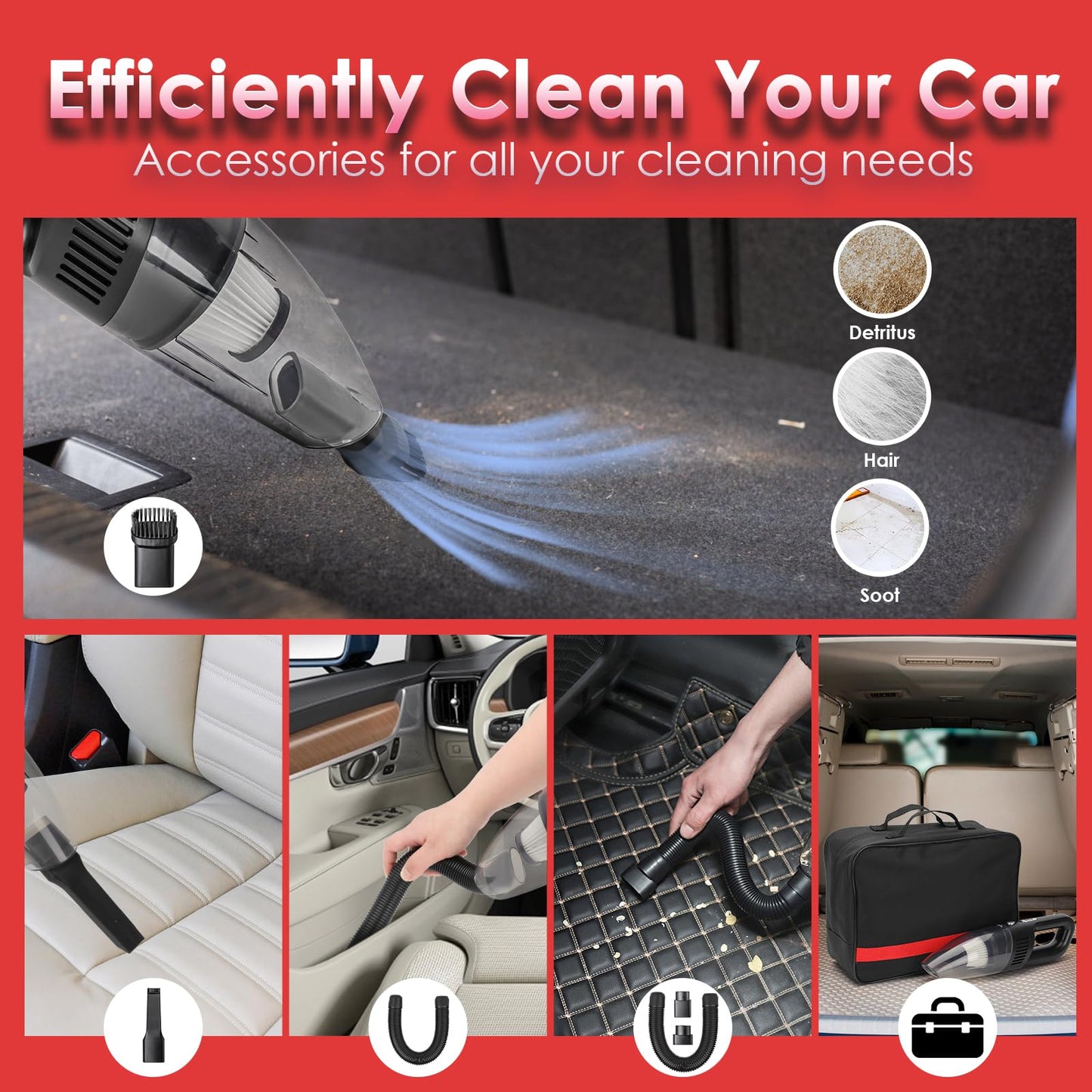 51 Pcs Car Cleaning Kit,Handheld Vacuum with 8000Pa Suction, Car Interior Detailing Kit with Detailing Brush set, Car Detailing Kit, Cleaning Gel, Car Cleaning Supplies, Car Accessories for Men/Women