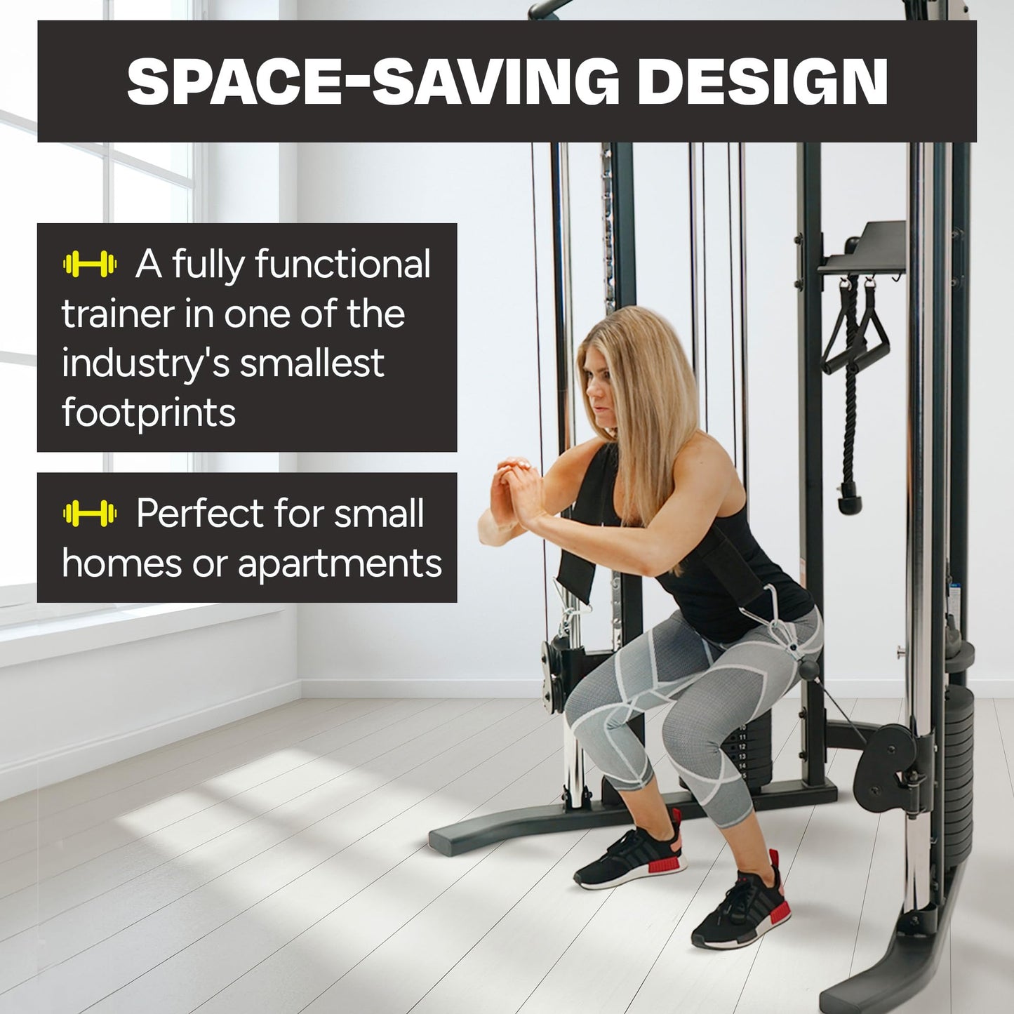 Inspire Fitness FTX Functional Trainer - Compact at Home Workout Machine with Accessories - Space Saving Design - Home Gym Cable Machine and Two 165 lb Weight Stacks