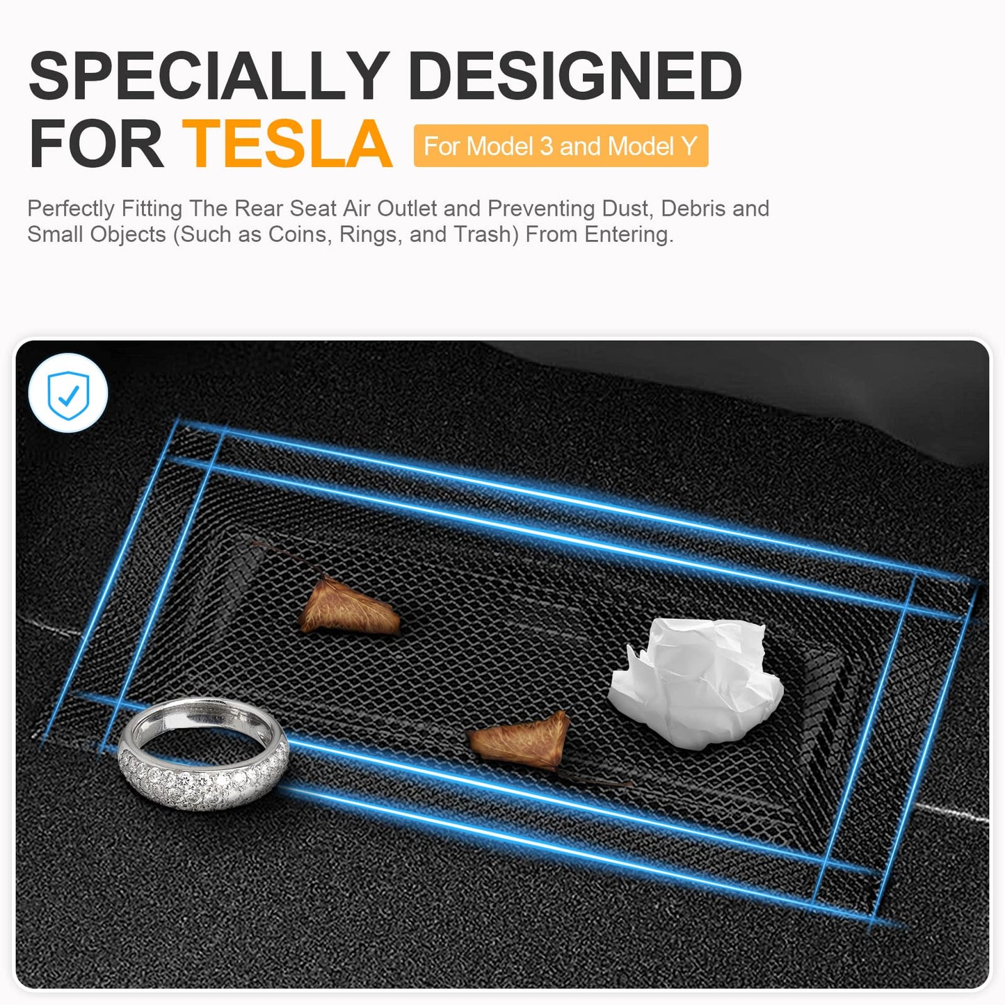 SARDVISA Backseat Air Vent Cover for Tesla Model 3 & Model Y, 2-Pack Rear Seat Air Condition Outlet Protector with Upgraded Mesh Cloth and Velcro, Car Air Vent Accessories for Tesla Model Y / 3