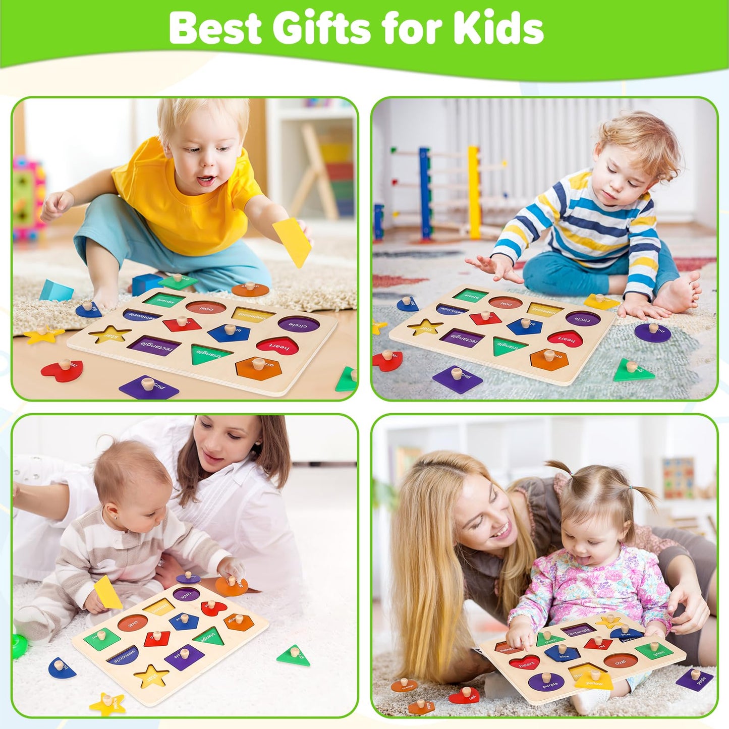 Jumlys Montessori Toys for Toddlers 1, 2, 3 Year Old, Wooden Shape Learning Puzzles for Baby 12-18-24 Months, Early Educational Toys, Perfect Christmas Birthday Gifts for Boys & Girls Age 1-3