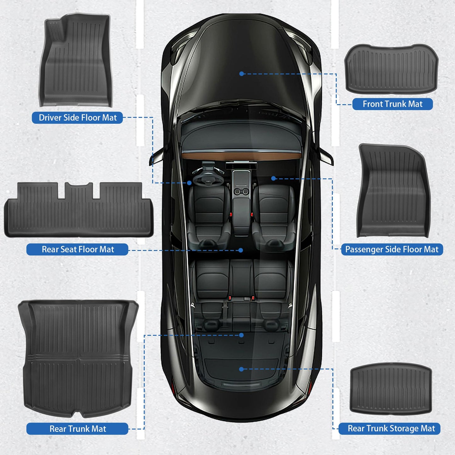 Weize Floor Mats Fit for Tesla Model 3 Highland 2025 2024, TPE All Weather Cargo Liner Floor Mats and Cargo Trunk Mats Accessories Front Rear Cargo Mat Full Set