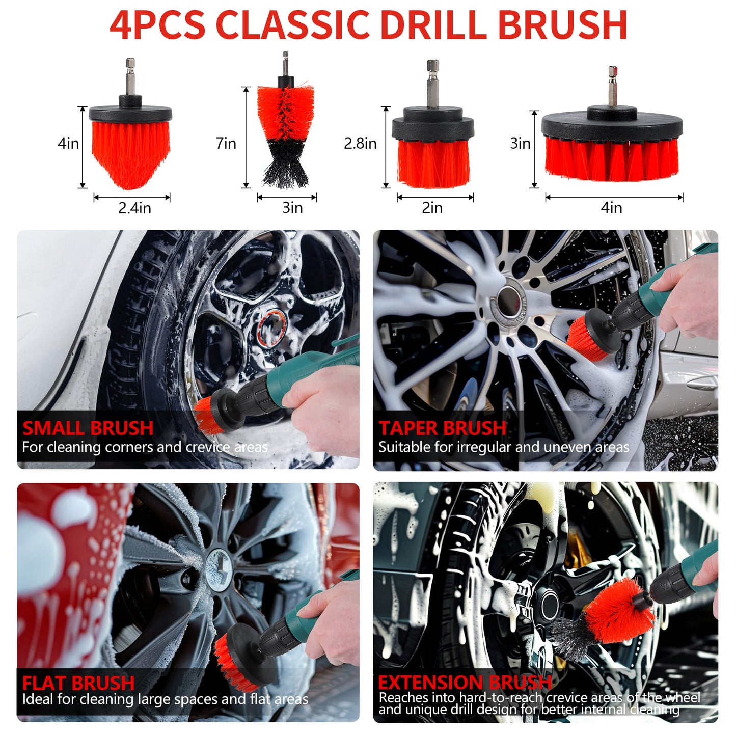 MIANYINGR 30Pcs Car Detaling Brush Set, Interior Car Cleaning Kit, Drill Brush Attachments for Cleaning, Auto Exterior Detail Brushes for Wheel Tire Windshield