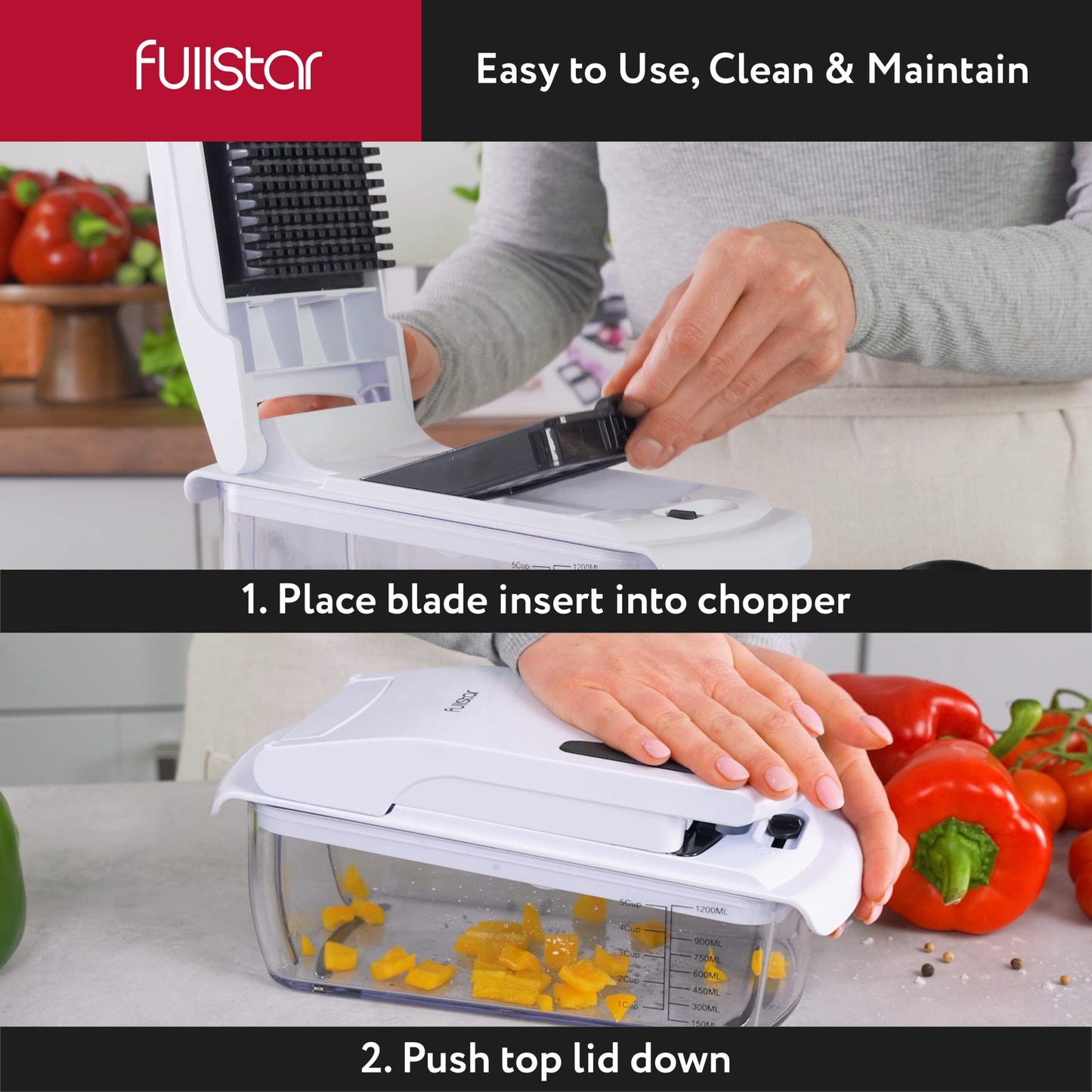 Fullstar Vegetable Chopper and Spiralizer - Food Chopper with Container, Fruit Slicer, Kitchen Gadgets & Accessories, Home Essentials (9 in 1, White)