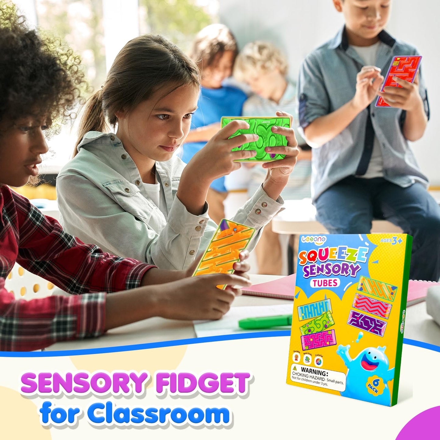 Squishy Sensory Fidget Autism Toys for Kids: Sensory Toys for Sepcial Need 6 Pack Maze - Quiet Fidget Sensory Toys Filled Goo for Calming Down Classroom - Easter Basket Essentials