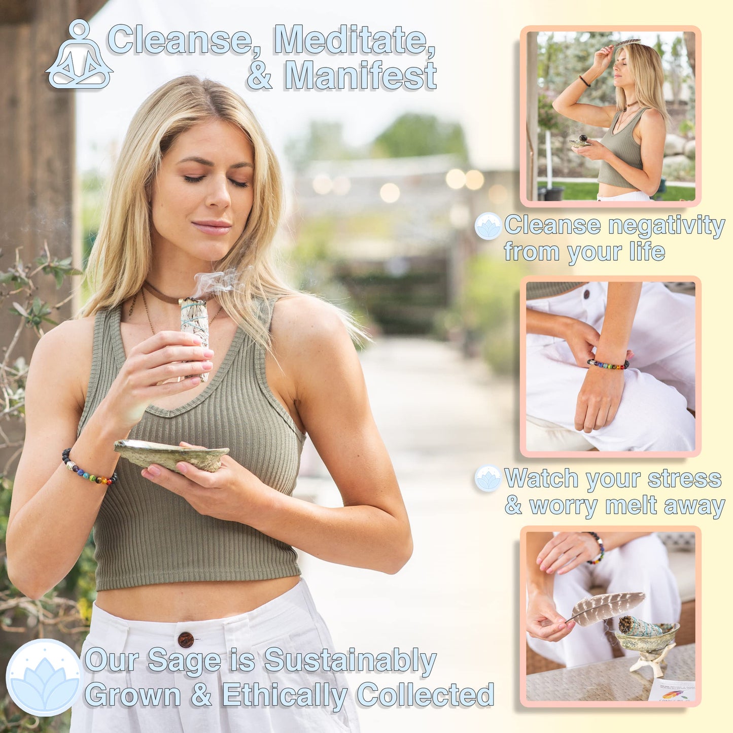 2 White Sage Bundles Smudging Kit Smudge Stick Gift Kit + Instructions & Blessings | Smoke Cleansing, Smudge Ceremony