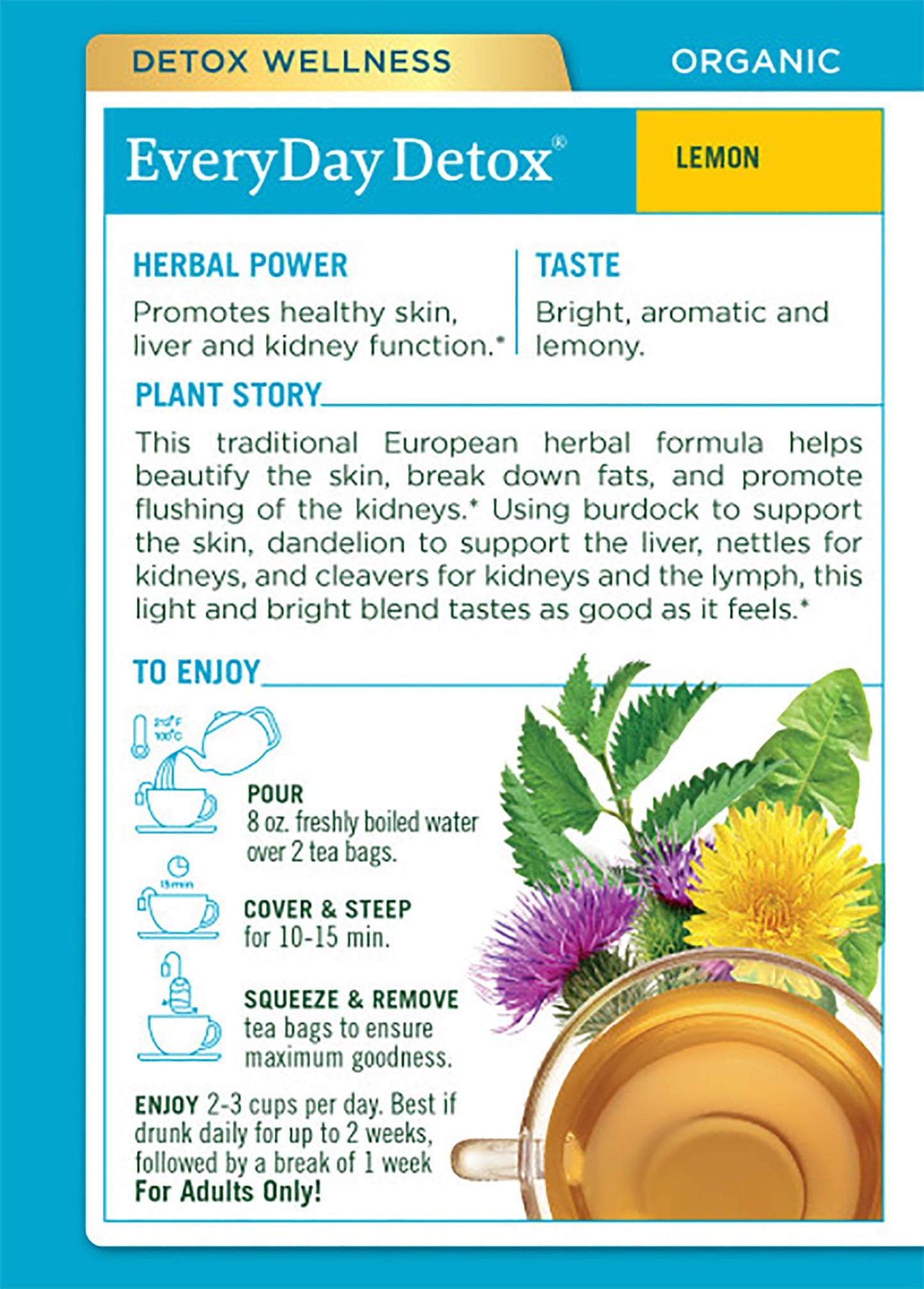 Traditional Medicinals Organic Everyday Lemon Detox Tea, 16 Tea Bags (Pack of 1)