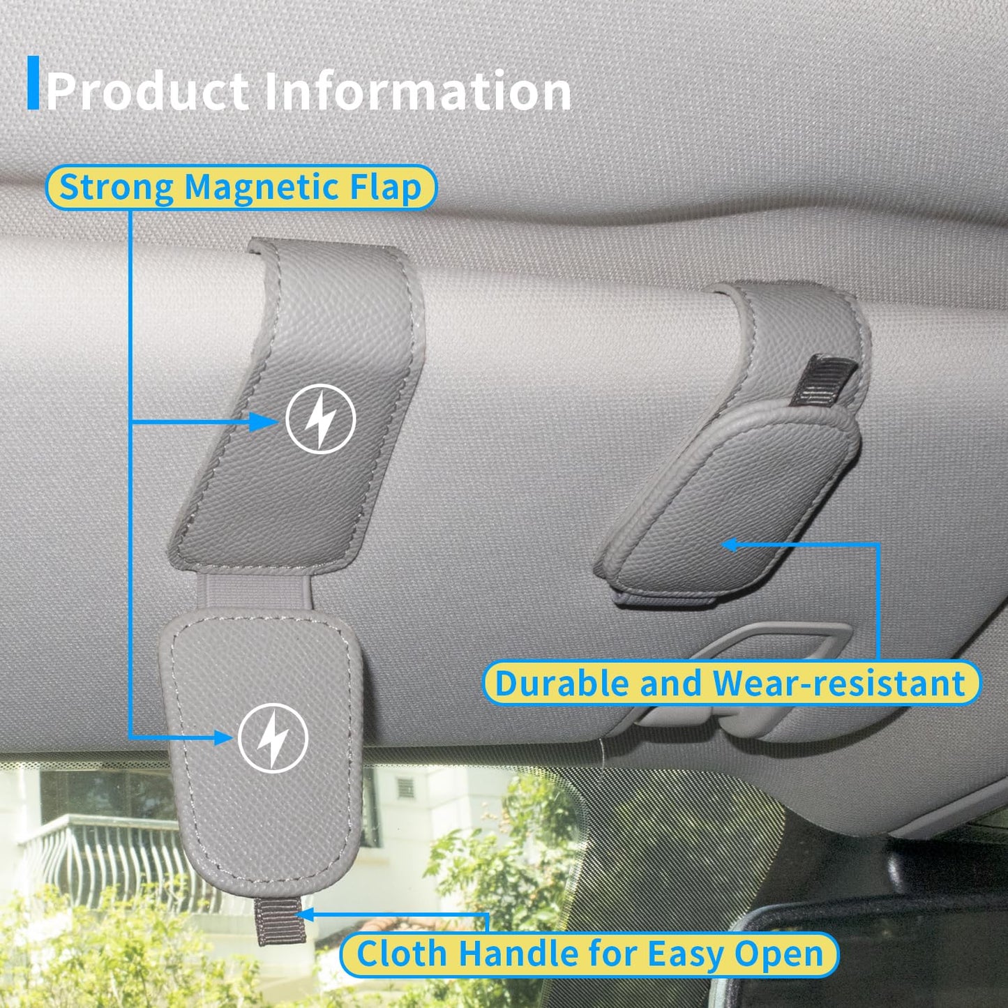 Yuoyar 2 Packs Magnetic Sunglass Holder for Car Visor - Universal Sunglasses Clip for Different Size Eyeglasses - Convenient Interior Car Accessories (Grey)