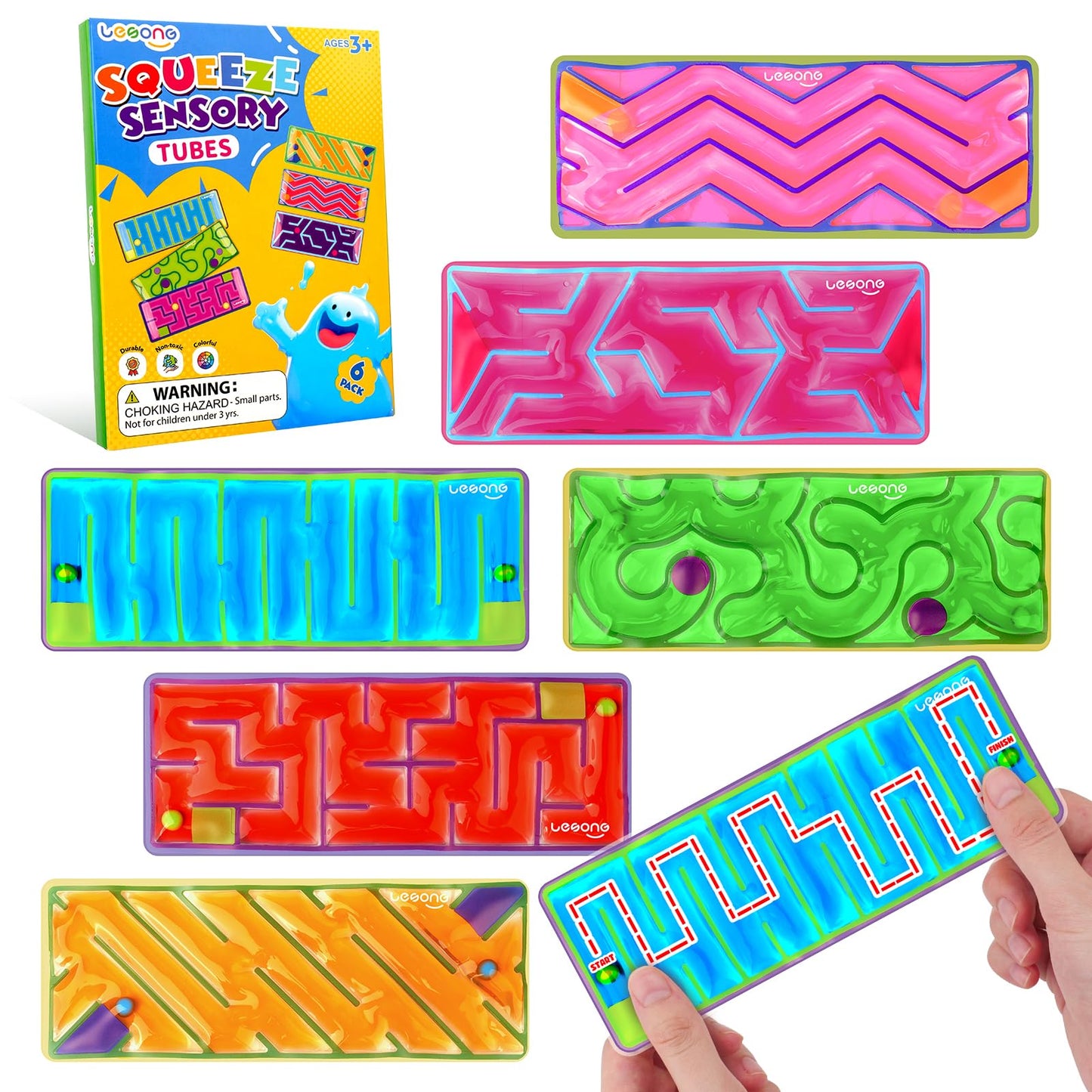 Squishy Sensory Fidget Autism Toys for Kids: Sensory Toys for Sepcial Need 6 Pack Maze - Quiet Fidget Sensory Toys Filled Goo for Calming Down Classroom - Easter Basket Essentials