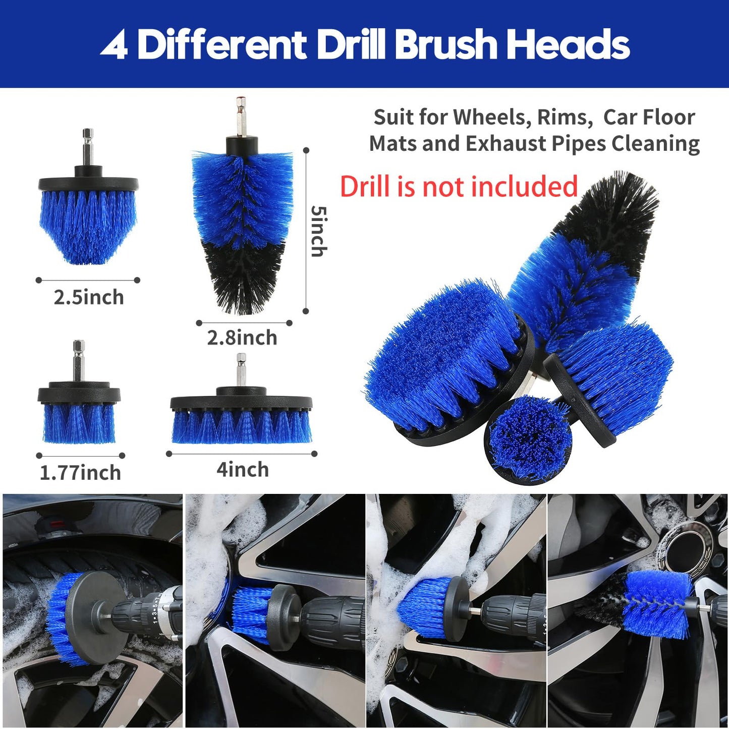 Qydipclin 45Pcs Car Detailing Kit, Car Detailing Brush Set, Car Wash Cleaning Kit, Car Detailing Brushes, Professional Car Care Kit for Interior Exterior Wheels, Blue