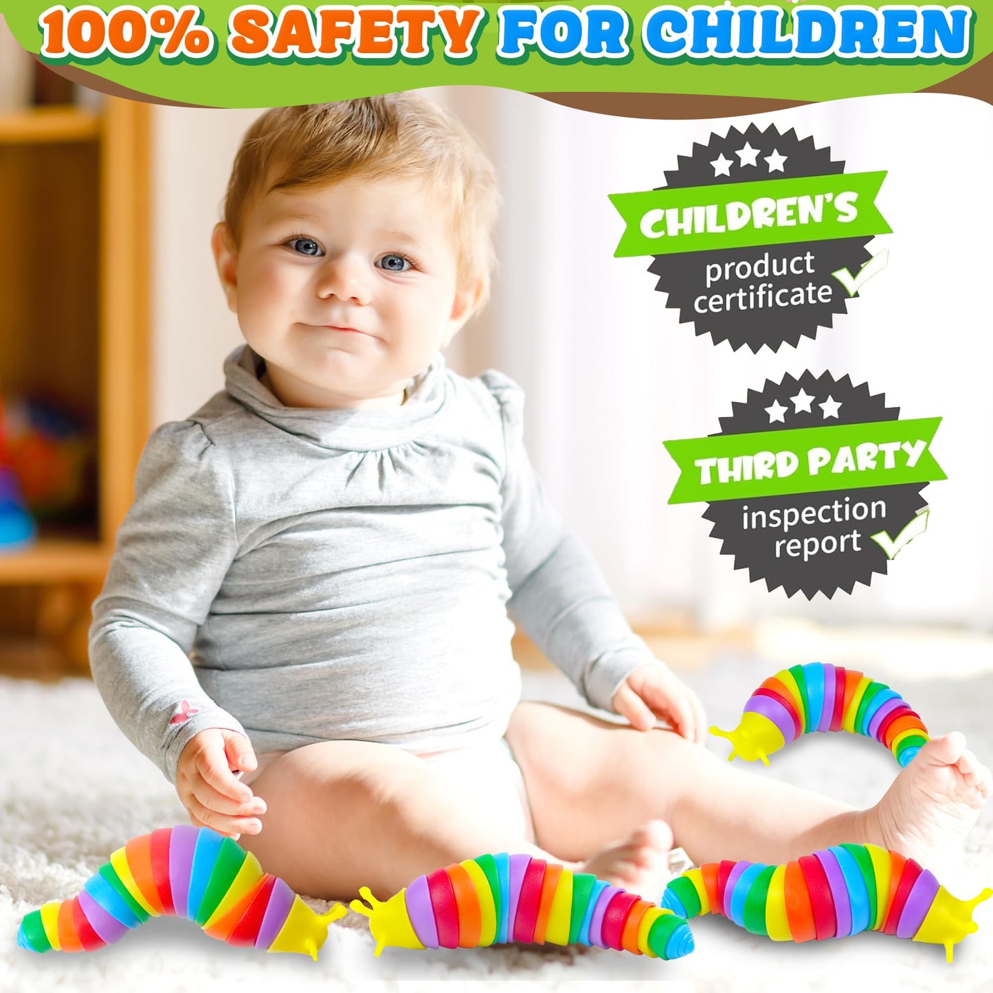 3PCS Sensory Fidget Slug Toys Pack, Easter Basket Stuffer for Toddler Kids Figette Worm for Adults Stress Relief ASMR Figit for Autism ADHD Autistic Caterpillar Travel Stim Toys Gifts for Boys Girls