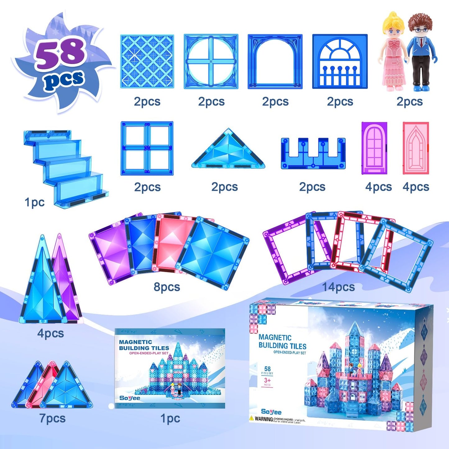 Diamond Magnetic Building Blocks - Frozen Princess Toys for 3-8 Year Old Girls & Boys - 3 4 5 6 Year Old Girl Birthday Xmas Present