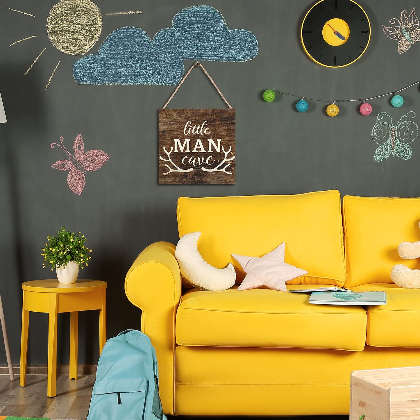 Little Man Cave Wood Sign Decor Home Vintage Little Man Cave Antlers Wood Pallet 7 x 7 Inch Rustic Brown Wall Hanging Sign Farmhouse Wall Decor for Baby Home Bedroom Living Room