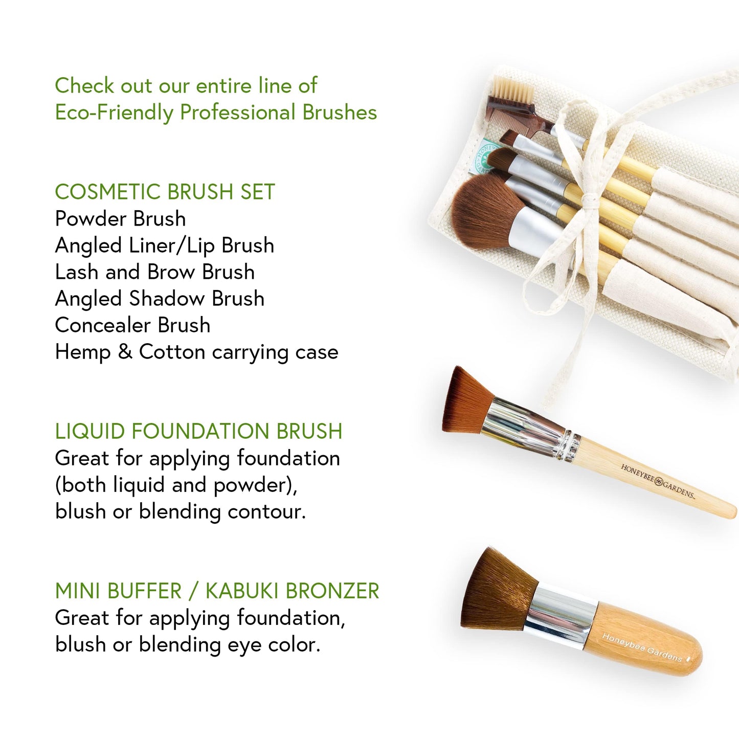 Honeybee Gardens Eco Friendly Professional Cosmetic Brush Set