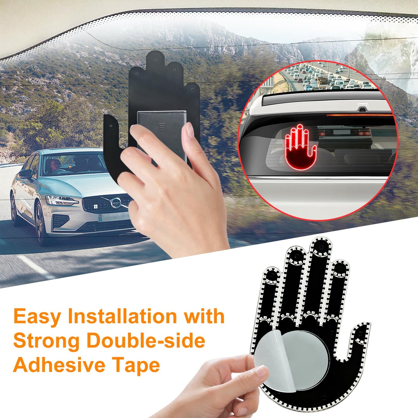 Hand Gesture Light for Car - 3 in 1 LED Finger Light with Remote Control | Back Window Sign for Drivers, Funny Car Accessories & Road Rage Gadgets (Red)