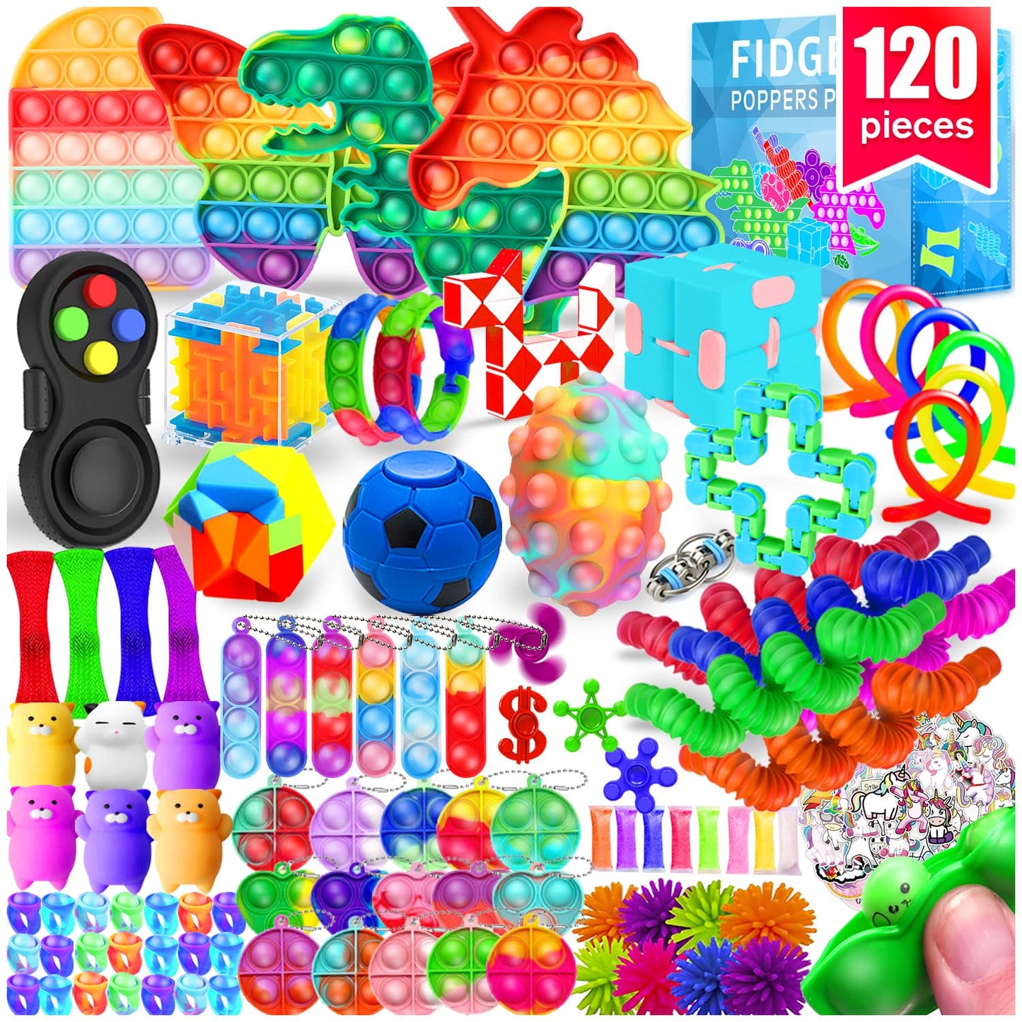 MOZACI Fidget Toys, 120 Pack Fidgets Set Stocking Stuffers for Kids Party Favors Autism Sensory Toy Bulk Adults Kids Boys Girls Teens Stress Autistic ADHD Anxiety Carnival Treasure Classroom Prizes
