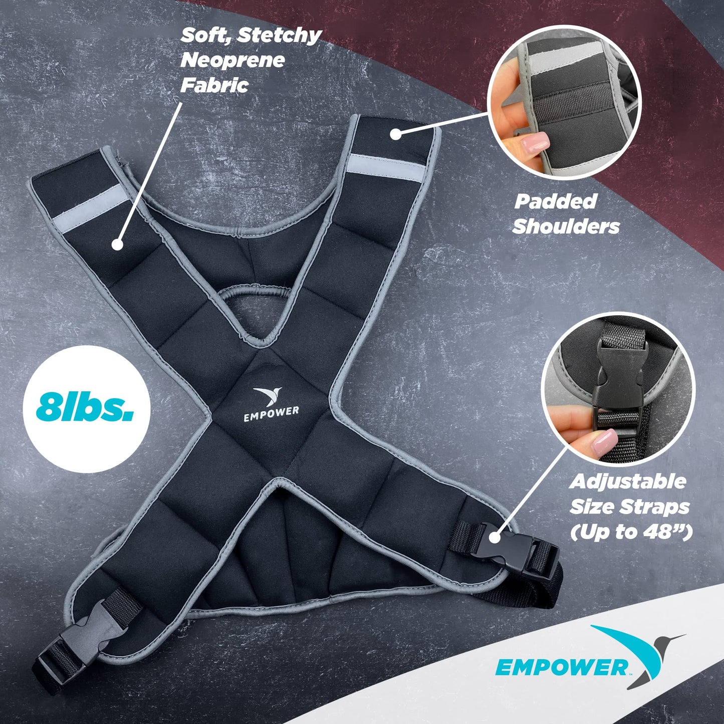 Empower Weighted Vest for Women - Workout Vest - Fixed 8lbs or Adjustable 10-12-14-16lbs - Adds Resistance to Fitness Routine - Increases Intensity To Burn More Calories