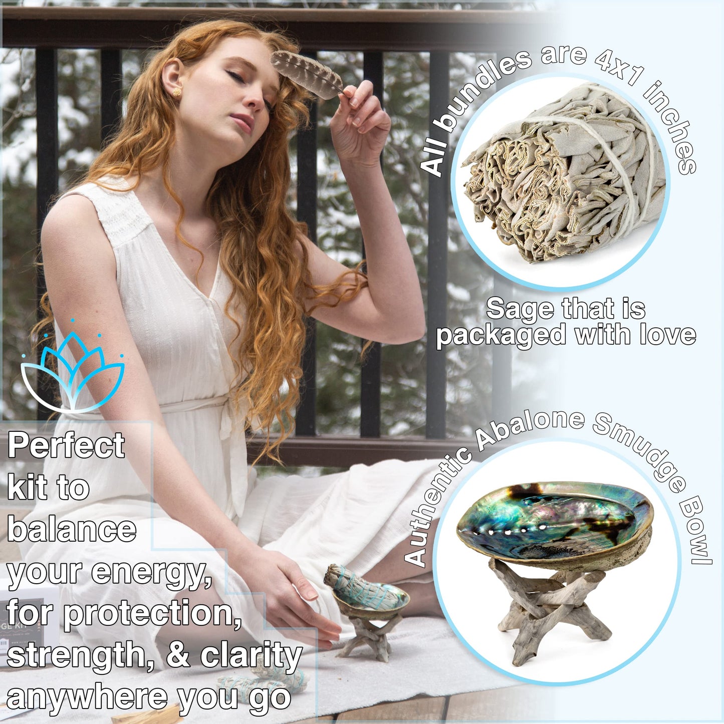 White Sage & Palo Santo Smudge Kit | Smudging Kit with Sage Smudge Sticks ~ Palo Santo ~ White Sand ~ Abalone Shell ~ Stand ~ Smudging Feather | Salvia Blanca para Limpiar Sustainably Sourced