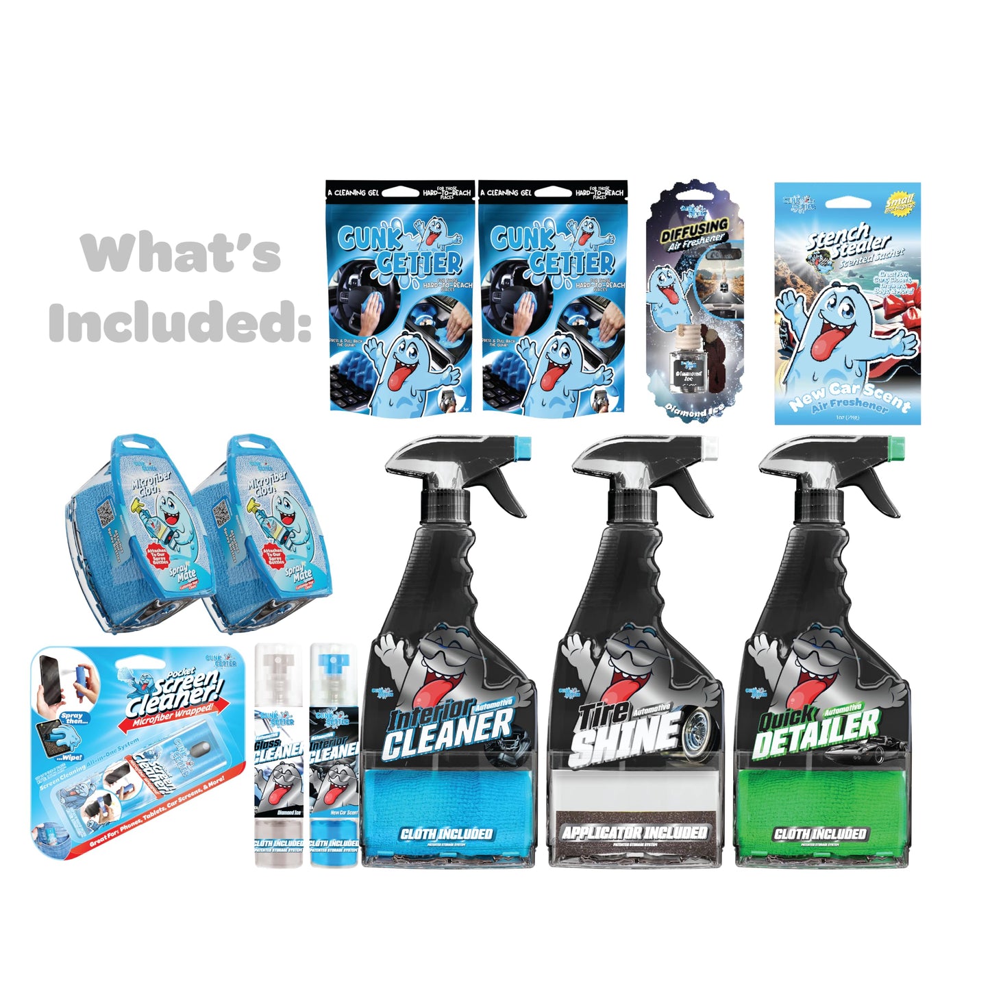 Gunk Getter Car Cleaning Kit - Car Accessories for Interior and Exterior Cleaning, Glass Cleaner, Car Wipes, Auto Essentials