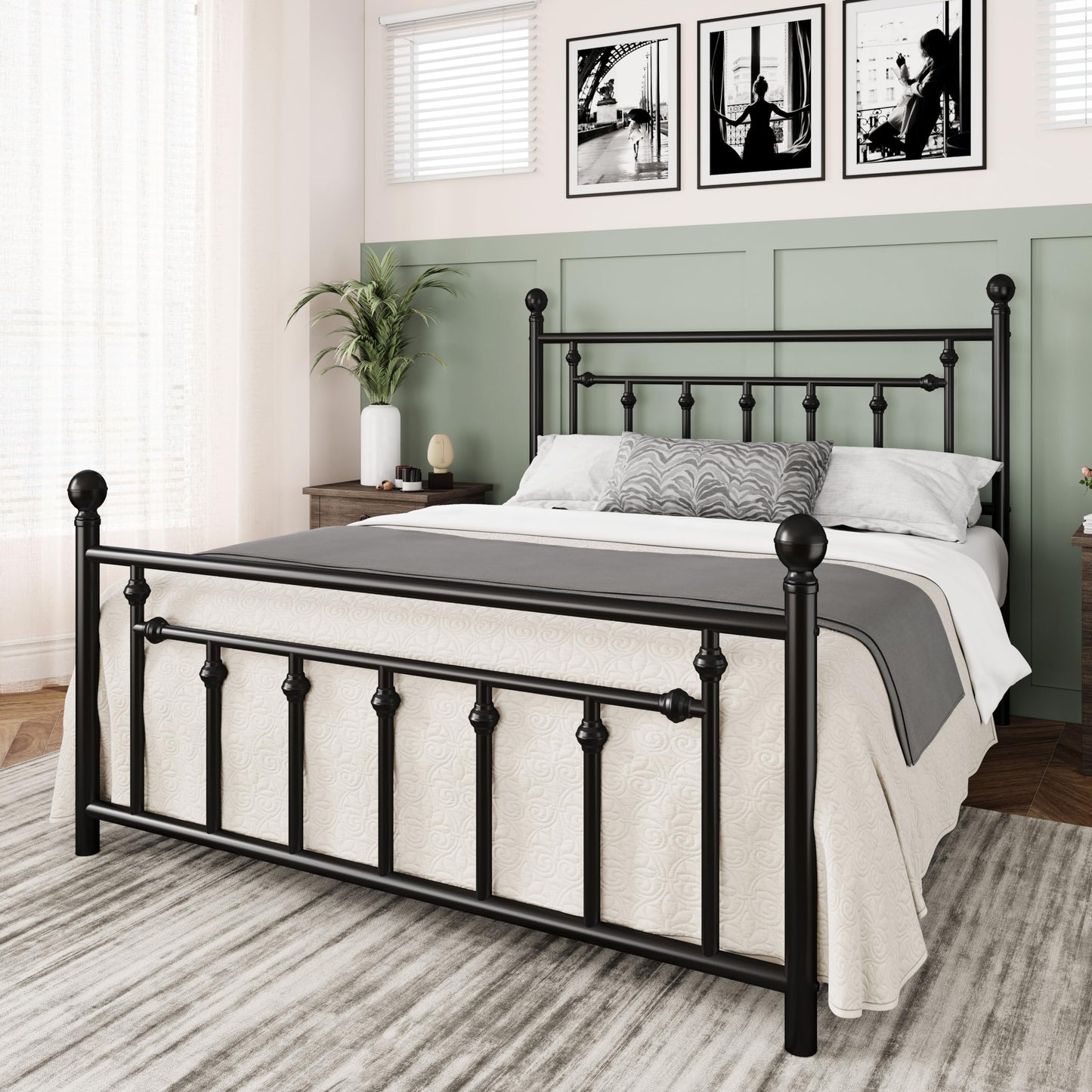 Allewie 14 Inch Queen Size Metal Platform Bed Frame with Victorian Vintage Headboard and Footboard/Under Bed Storage/No Box Spring Needed/Easy Assembly/Noise Free/Mattress Foundation/Black