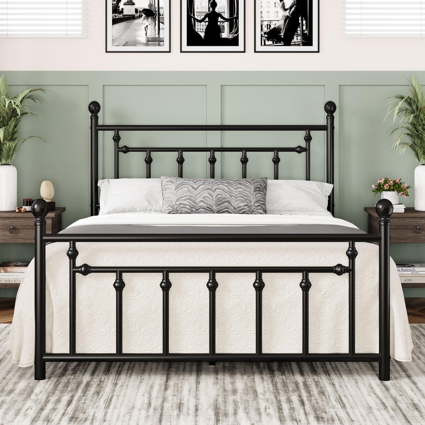 Allewie 14 Inch Queen Size Metal Platform Bed Frame with Victorian Vintage Headboard and Footboard/Under Bed Storage/No Box Spring Needed/Easy Assembly/Noise Free/Mattress Foundation/Black
