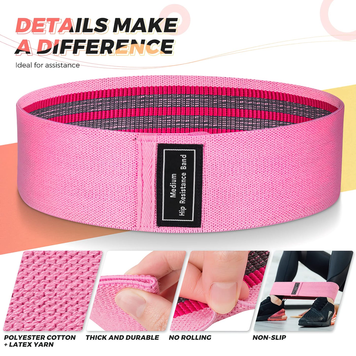 Renoj Resistance Bands, Exercise Workout Bands for Women and Men, 3 Set of Stretch Bands for Booty Legs for Yoga Starter, Pilates Flexbands
