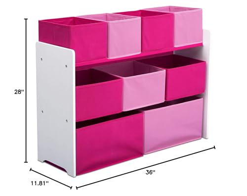 Delta Children Deluxe Multi-Bin Toy Organizer with Storage Bins, White/Pink Bins