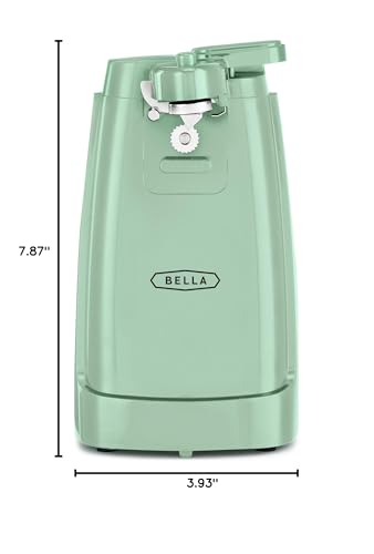 BELLA Electric Can Opener and Knife Sharpener, Multifunctional Jar and Bottle Opener with Removable Cutting Lever and Cord Storage, Stainless Steel Blade, Sage