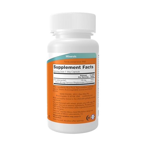NOW Foods Supplements, Iron 18 mg, Non-Constipating*, Essential Mineral, 120 Veg Capsules