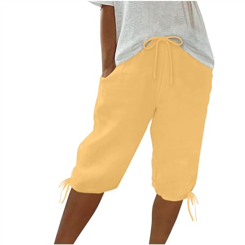 Limited+Time Deals Today Prime Women's Cotton Linen Shorts 2025 Summer Casual Loose Fit Drawstring Bermuda Shorts Vacation Beach Pocket Solid Shorts Dressy Shorts for Women