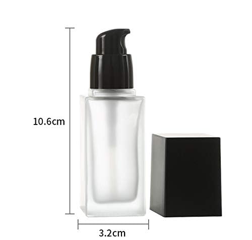 2 Pack 30ml/1 Oz Frosted Glass Foundation Bottle,Empty Refillable Square Lotion Bottle With Press Pump for Lotion Liquid Body Cream Cosmetic Travel Foundation Samples Vials-Pipette&Funnel Included