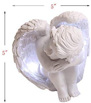 JUNIQUTE Sleepy Time Little Angel with Light Cupid Garden Statue Home Decor Cherub Statue Baby Sculpture Figurine Set of 2