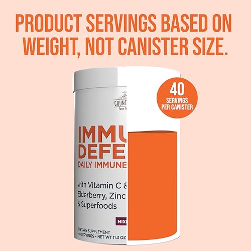 COUNTRY FARMS Immune Defense Superfoods, Immune Support Supplement, Vitamin C with Black Elderberry, Echinacea, Turmeric, Supports Hydration, with Probiotics and Prebiotics, Berry Flavor, 40 Servings