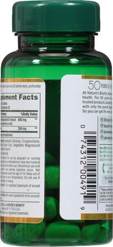 Nature’s Bounty Anxiety & Stress Relief Ashwagandha KSM 66 Tablets, Mood Support, 50 Count