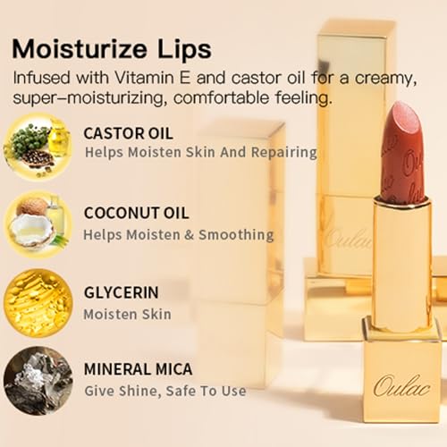 Oulac Matte Mauve Pink Lipstick with Glow Metallic Finish - Vegan Lipstick for Women, Creamy Texture, Hydrating Clean Beauty Formula, High-End Magnetic Hook Design, GM04 Mauve Babe