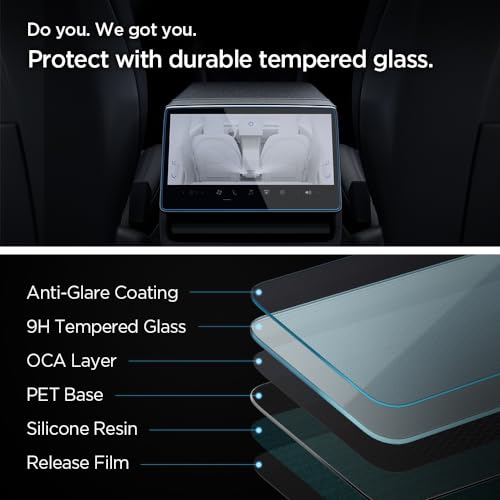 Spigen Tempered Glass Screen Protector [GlasTR Slim] designed for Tesla Model 3 (2024/2025), New Model Y Juniper (2025/2026) 8" Rear Touchscreen - Matte/Anti Finger Print