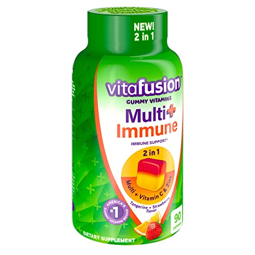 Vitafusion Multi+ Immune Support* – 2-in-1 Benefits & Flavors – Adult Gummy Vitamins with Vitamin C, Zinc, Daily Multivitamins, 90 Count