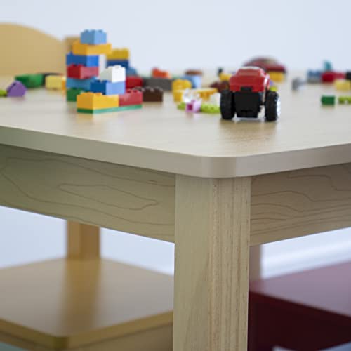 Humble Crew Kids Wooden Table and 4 Chairs Set, Natural/Primary - Kids Table and Chair Set for Toddlers and Children for Arts, Crafts, and Snack Time - Sturdy, Durable Toddler Activity Table