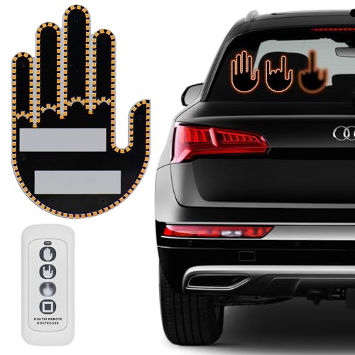Car Finger Light with Remote Control, Funny LED Gesture Hand Lighting with 3 Modes, Window Sign Light Warning Reminder for Women and Men, Cool Car Gadgets Truck Accessories